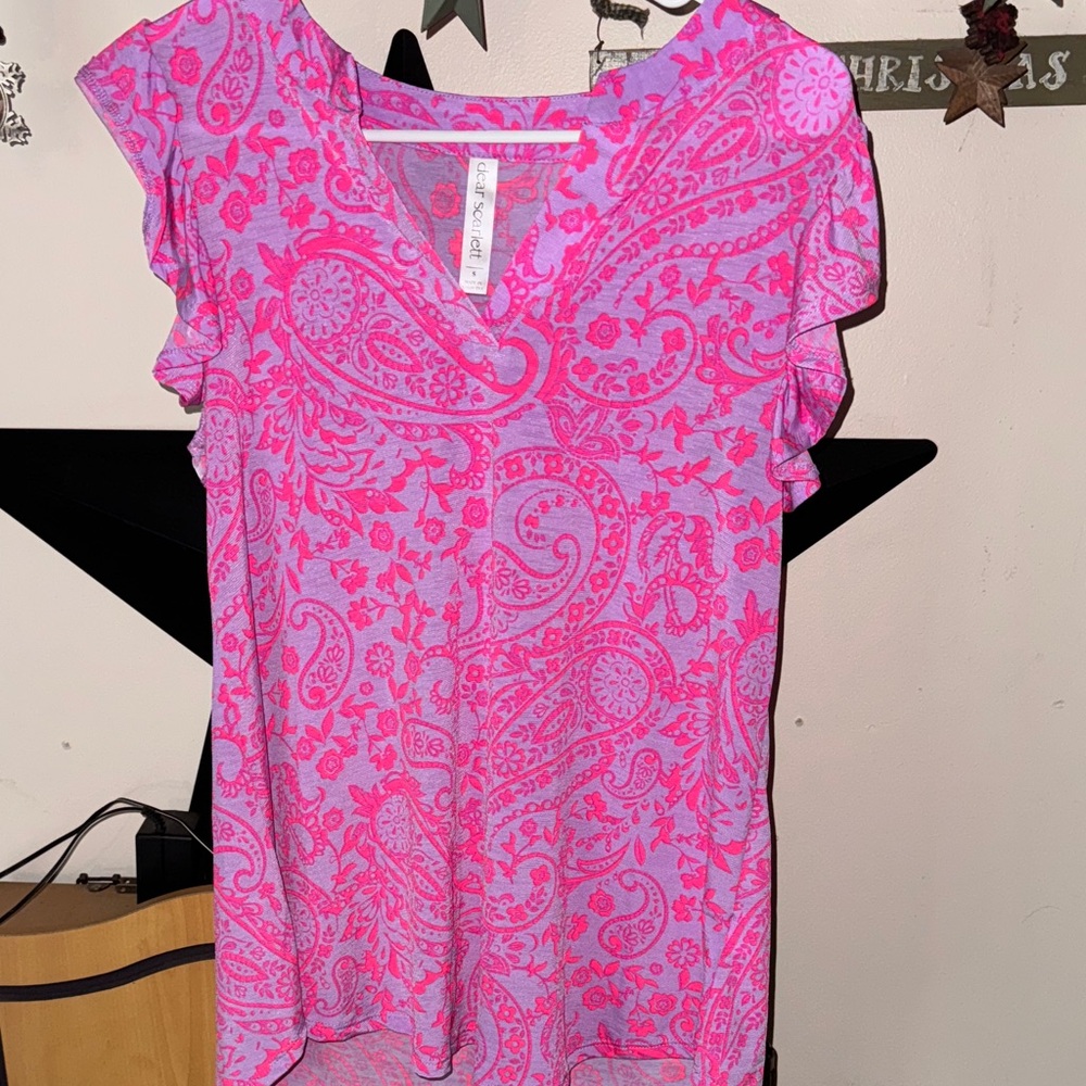 Scarlett Pink Paisley V-Neck Blouse